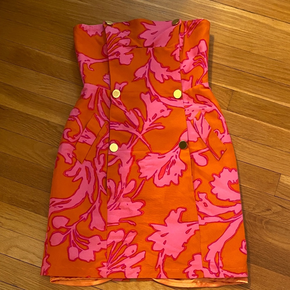 JB by Julie Brown Strapless Dress in Orange and Pink